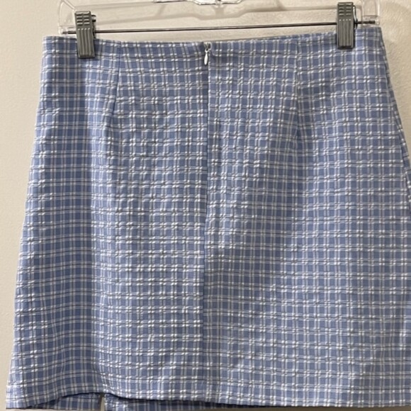 SHEIN Womens Blue Wht Seersucker A Line Mini Skirt with Double Slit Size Medium - Picture 4 of 10